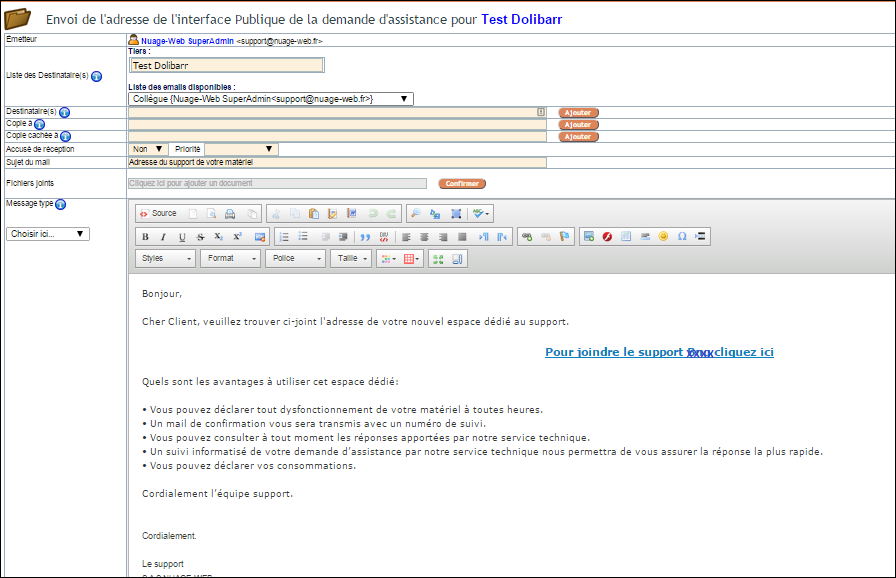 Creaci&oacute;n de una solicitud de soporte por el cliente de DoliPlus