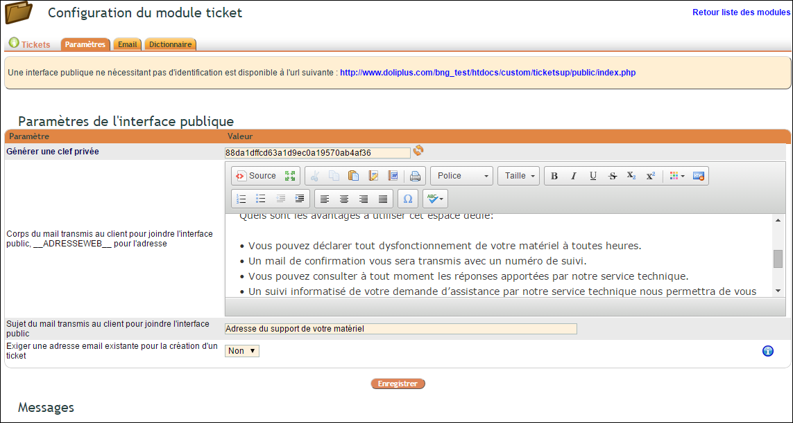 Configuraci&oacute;n de las solicitudes de asistencia en DoliPlus