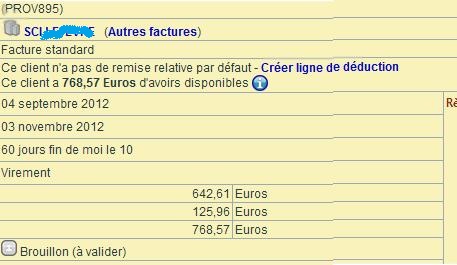 ligne de d&eacute;duction de l&rsquo;acompte dans DoliPlus
