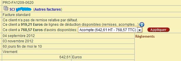 d&eacute;duction de l&rsquo;acompte sur la facture finale DoliPlus