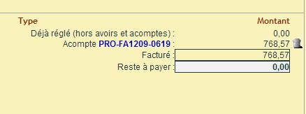 cr&eacute;dit d&rsquo;acompte imput&eacute; dans DoliPlus
