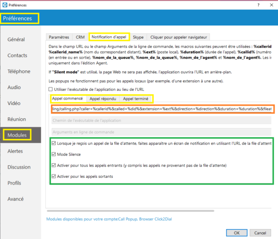 param&eacute;trage de Communicator pour la t&eacute;l&eacute;phonie PBXware