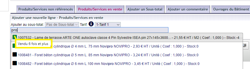 Code couleur de popularit&eacute; lors de la s&eacute;lection d'un produit