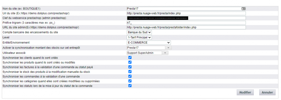Configuration du connecteur Prestashop 1.7 dans DoliPlus