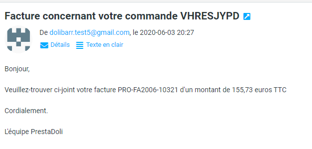 Envoi de la facture par mail avec le connecteur Prestashop 1.7