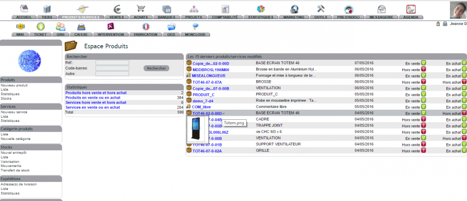 Statistiques du catalogue produits et services DoliPlus