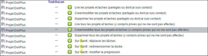 planning de projet : gestion des droits du Gantt dans DoliPlus