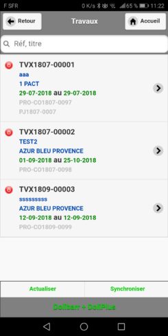 Liste des chantiers dans DoliPlusMobi