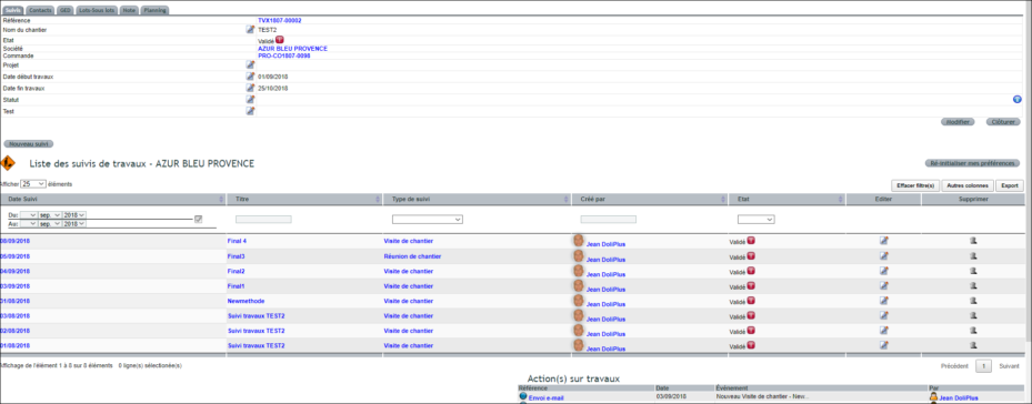 Suivi de chantier sur l'application web DoliPlus