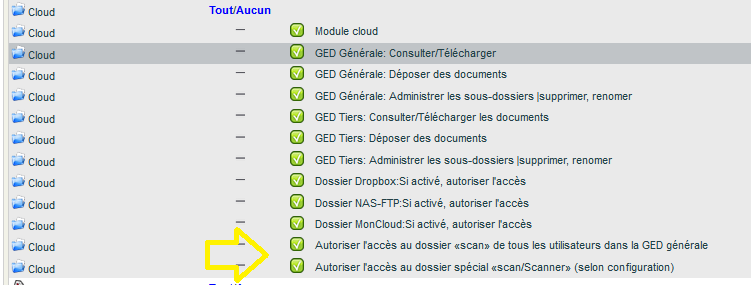 gestion des droits du dossier scan GED par utilisateur