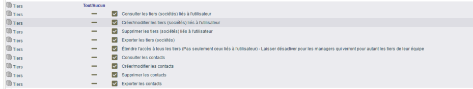 gestion des droits sur les tiers et contacts dans DoliPlus