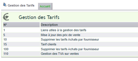Interface de mise &agrave; jour rapide des prix de vente DoliPlus