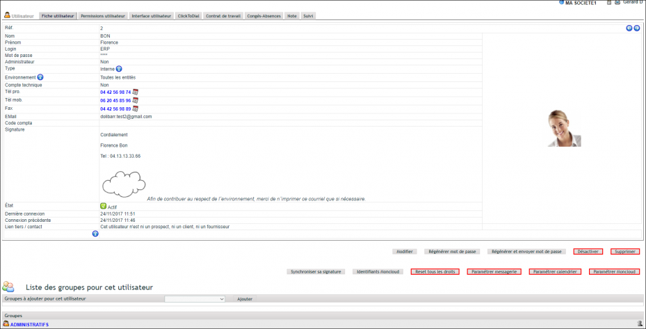 Fiche de gestion des utilisateurs DoliPlus