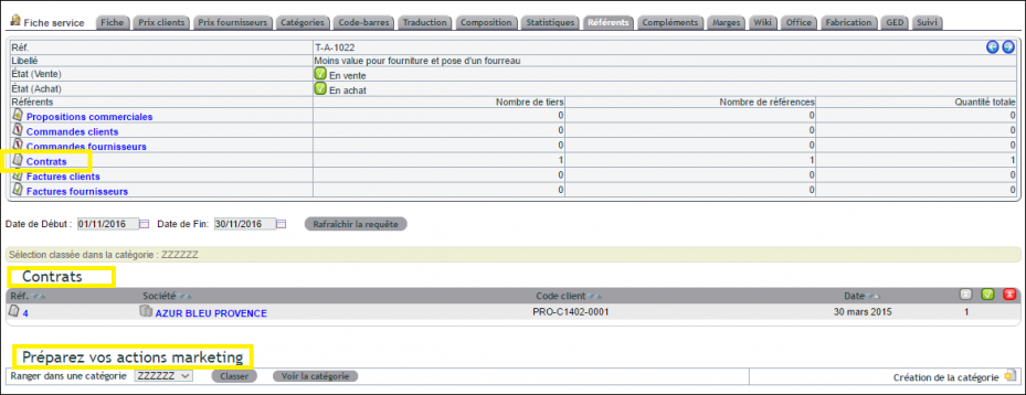 s&eacute;lection de clients par produit pour les contrats de services dans DoliPlus