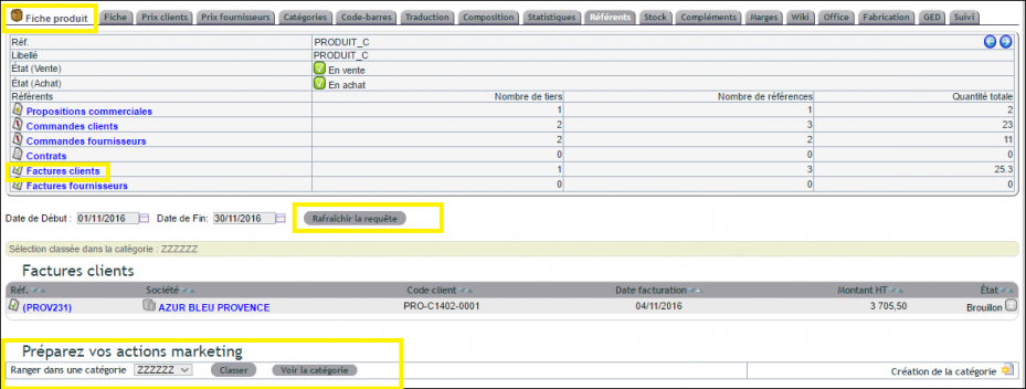 s&eacute;lection de clients par produit &agrave; partir des factures dans DoliPlus