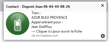 notification d&rsquo;appel entrant du module de t&eacute;l&eacute;phonie CTI dans DoliPlus