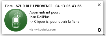 reconnaissance de l&rsquo;appelant par la liaison t&eacute;l&eacute;phonique DoliPlus