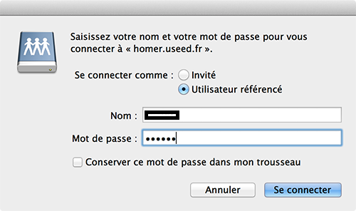 Saisie des identifiants MonCloud sous Mac
