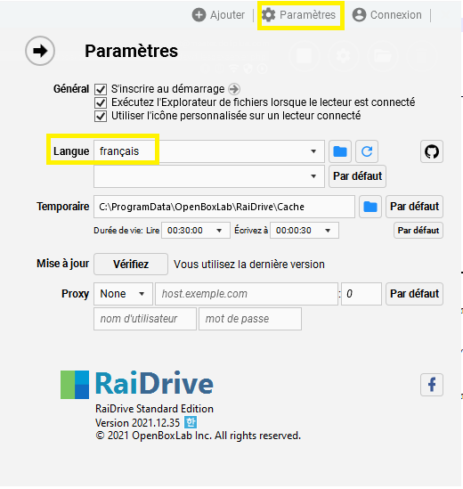 Logiciel RaiDrive pour mapper la GED MonCloud