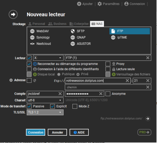 Connexion FTP s&eacute;curis&eacute;e au dossier Scan