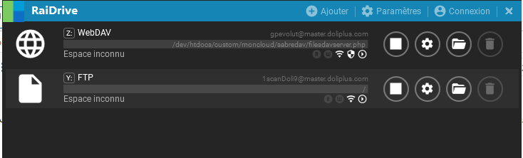 Liste des connexions r&eacute;seau disponibles