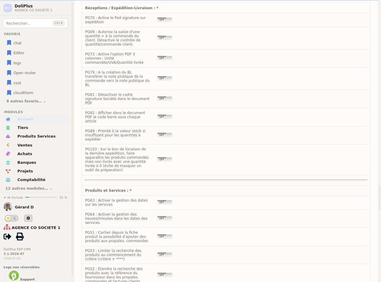 Options de la gestion des exp&eacute;ditions et livraisons dans DoliPlus