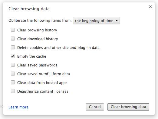 S&eacute;lection du cache et de la p&eacute;riode dans Chrome