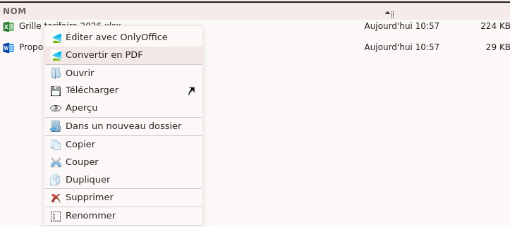 convertir un Word en PDF : clic droit dans la GED DoliPlus