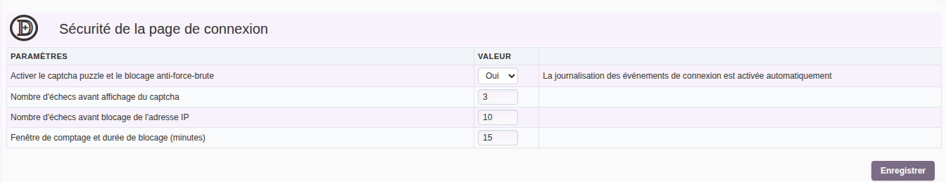 Activer la s&eacute;curit&eacute; de la page de connexion dans les r&eacute;glages DoliPlus