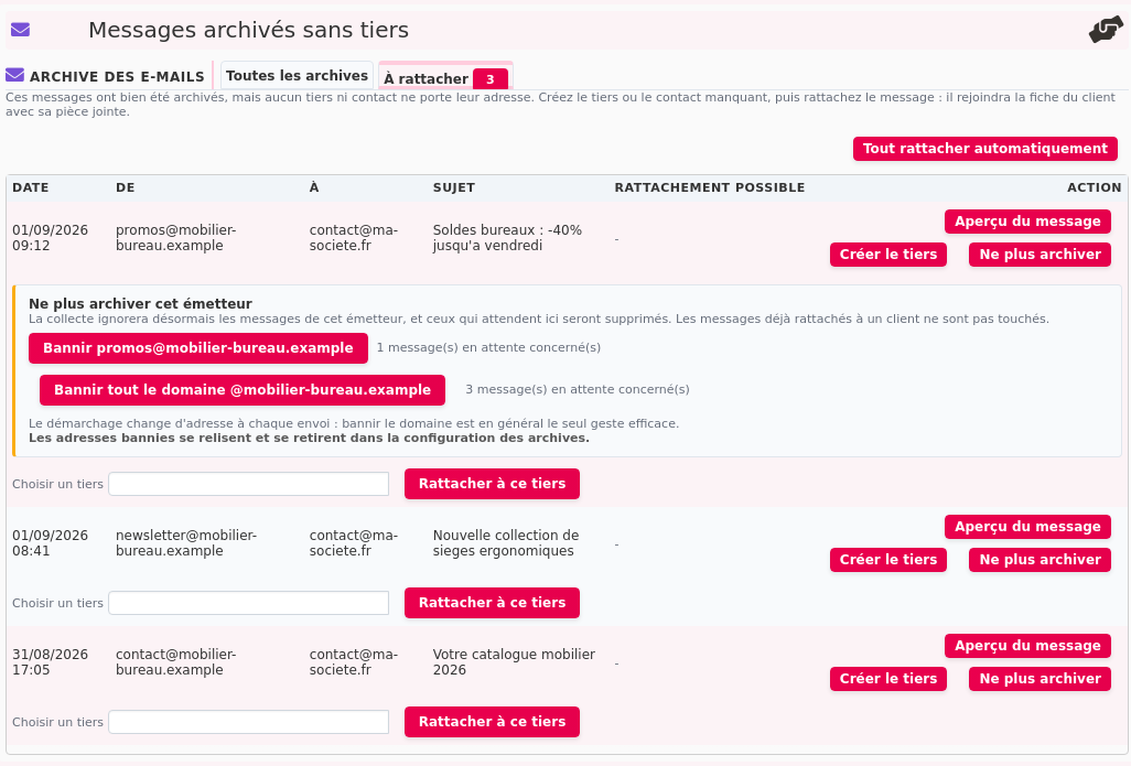 Automatische E-Mail-Archivierung: Werbesender ausschlie&szlig;en, an der Adresse oder Domain