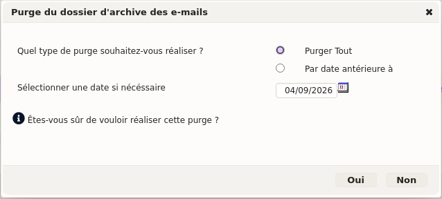 purger l&rsquo;archive des e-mails d&rsquo;un seul client : tout, ou par date ant&eacute;rieure