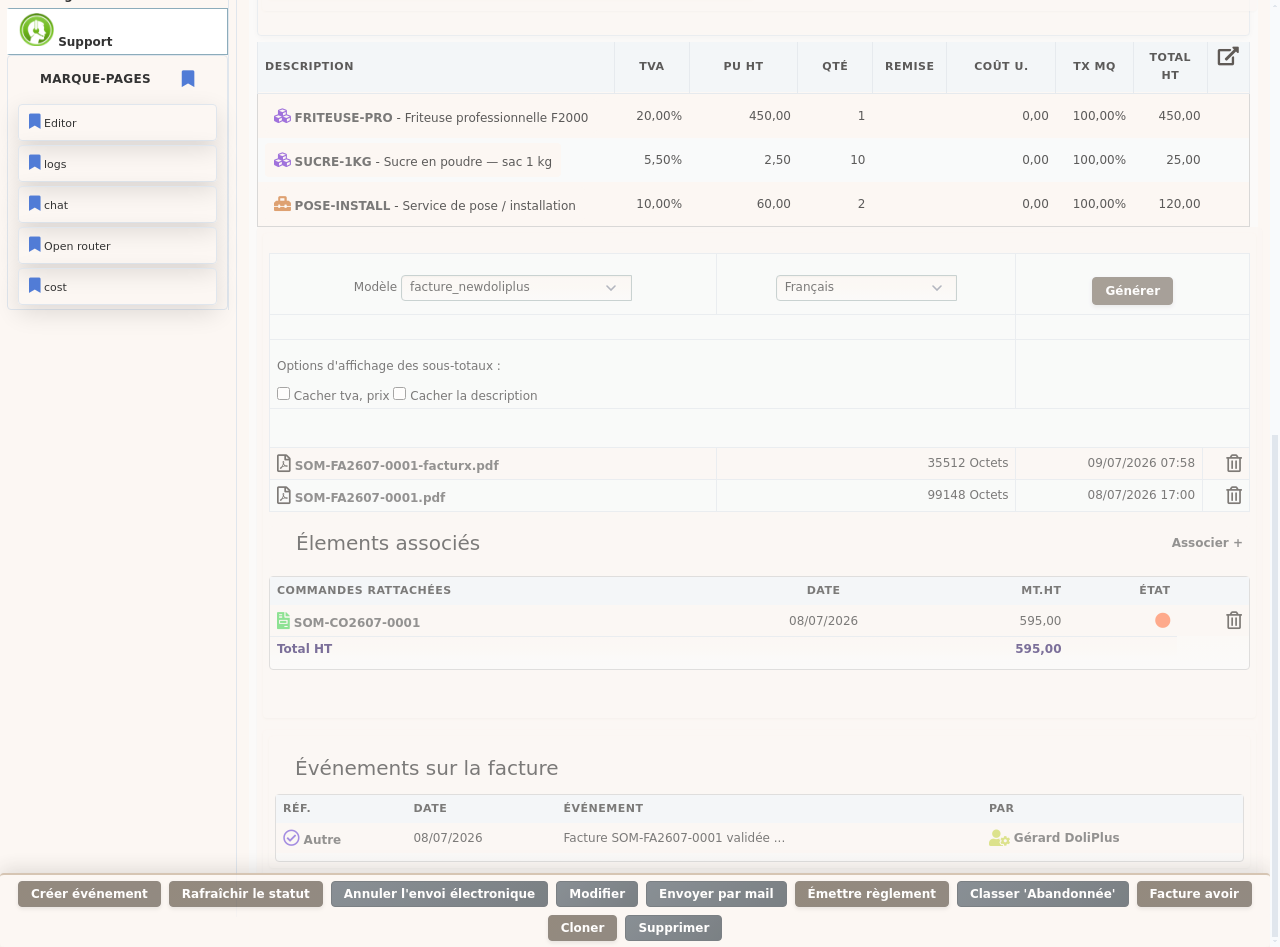 Facturation &eacute;lectronique : boutons verrouill&eacute;s sur une facture transmise dans DoliPlus