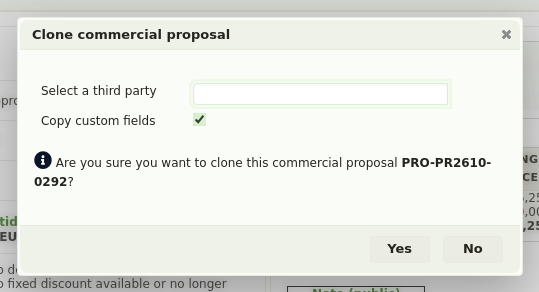 Custom fields: the &ldquo;Copy custom fields&rdquo; box in the DoliPlus quote clone dialog