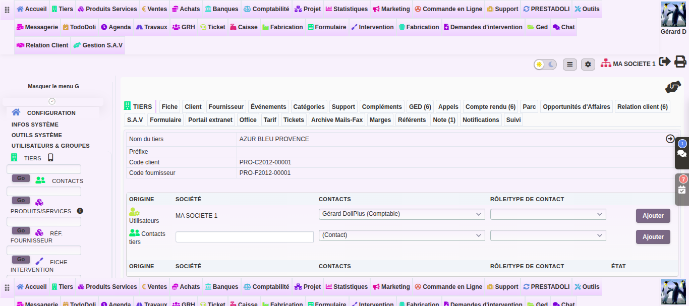 contacts par d&eacute;faut : affectation des r&ocirc;les sur un tiers dans DoliPlus