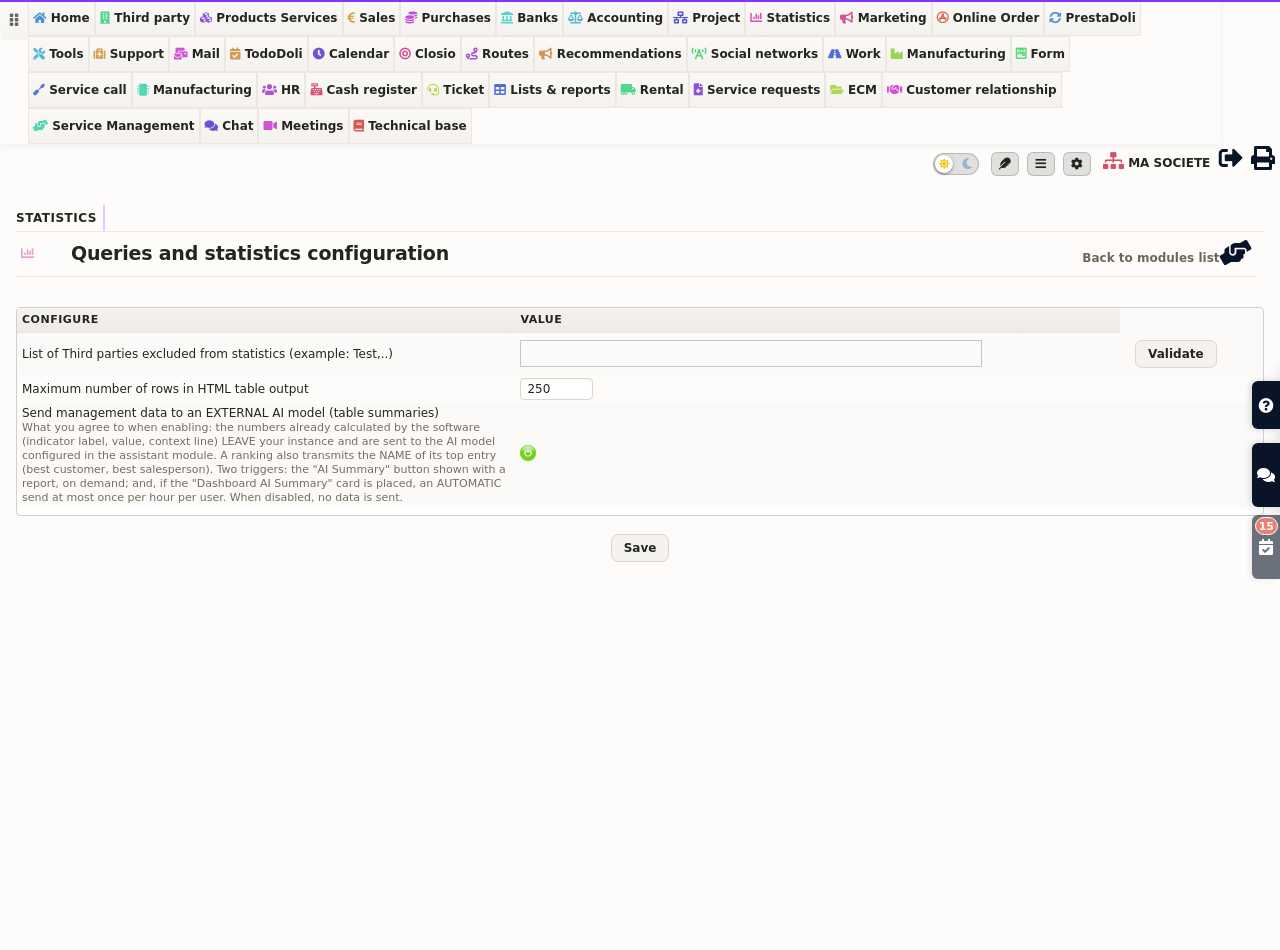 Ready-made business reports: the two settings of the statistics module