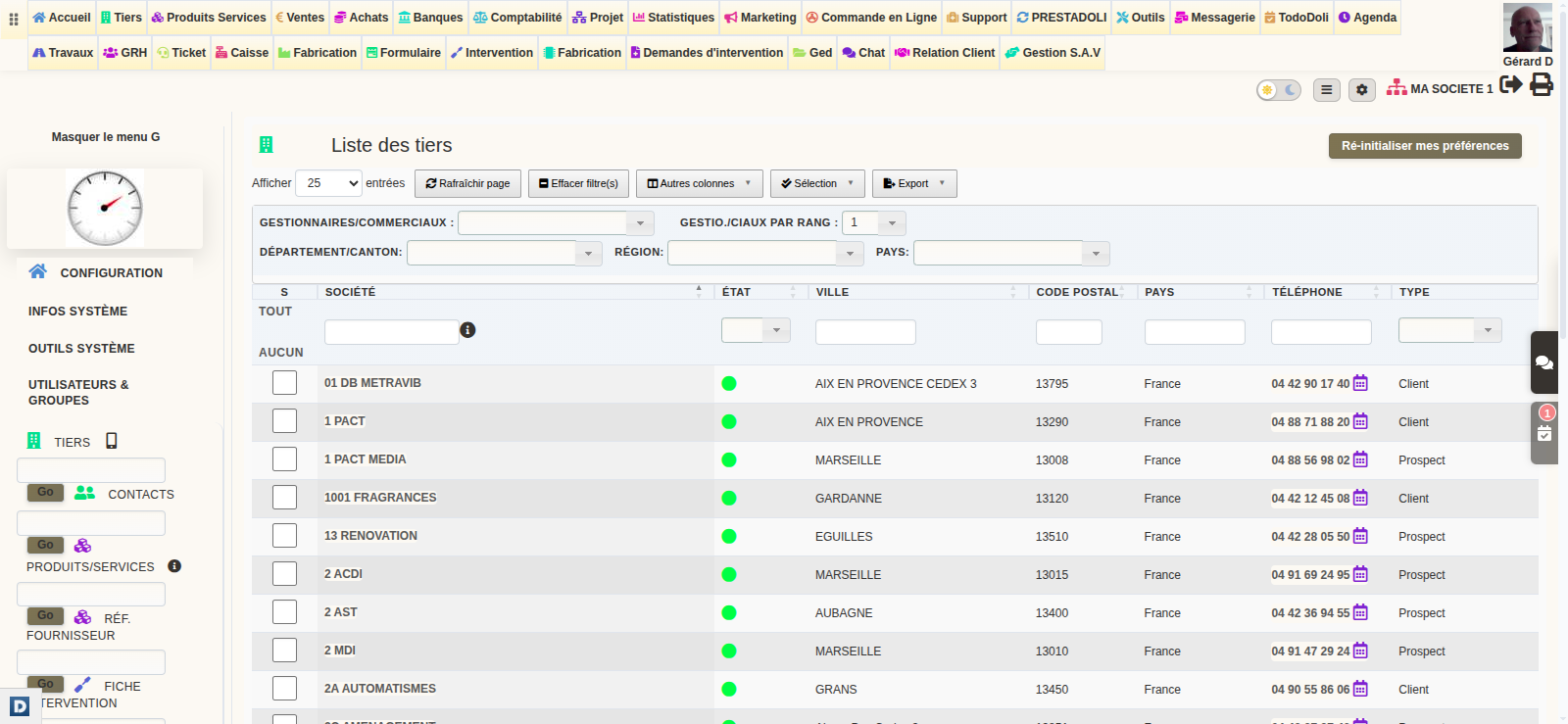 Nouveau design DoliPlus : menu complet horizontal sur ordinateur