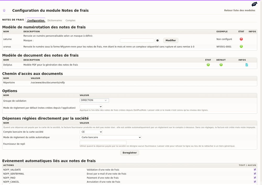 Konfiguration des Spesenmoduls in DoliPlus