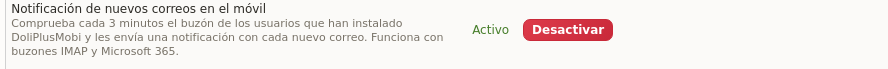 Notificaciones de eventos en DoliPlus: activar la notificación de nuevos correos en el móvil