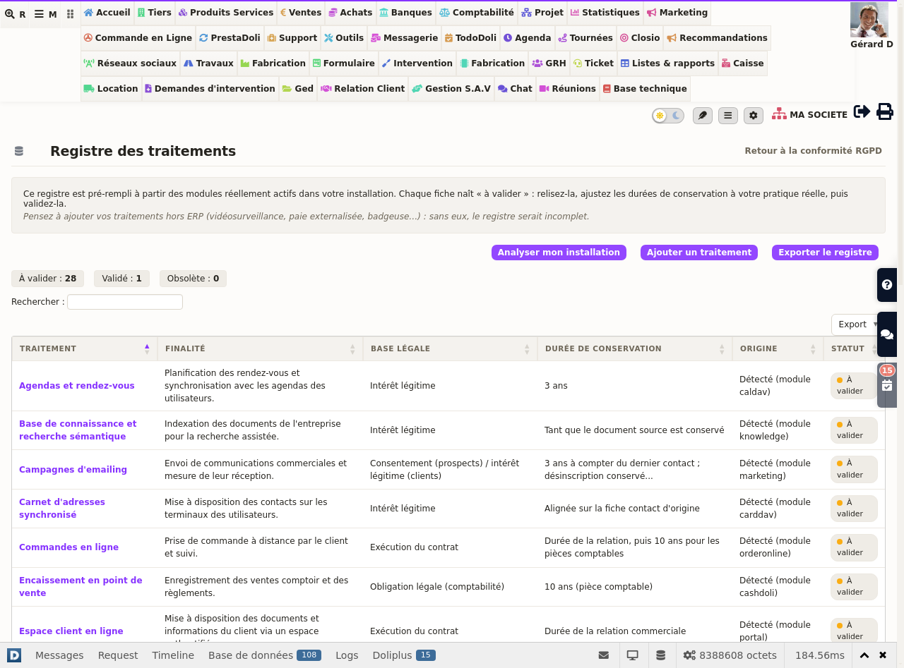 DSGVO-Verarbeitungsverzeichnis: die vorbef&uuml;llte Liste in DoliPlus