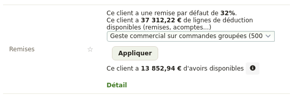 Facture client : choisir la remise disponible et cliquer sur Appliquer