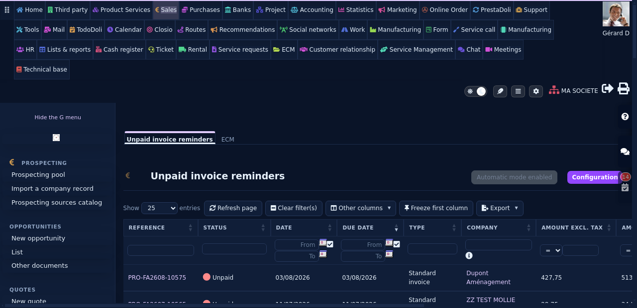 Chase unpaid invoices: the reminder list in DoliPlus