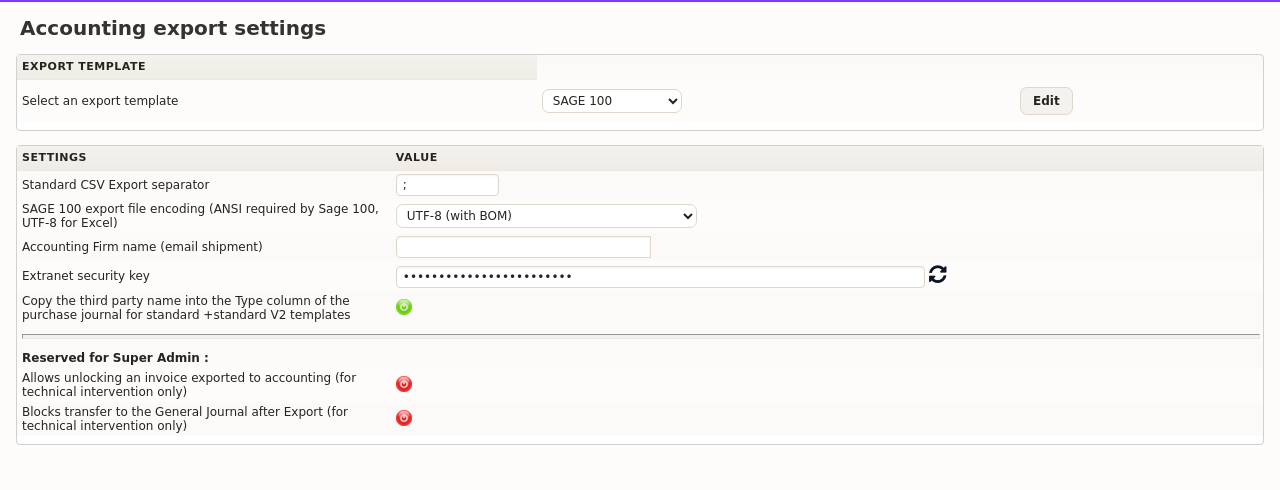 export accounting entries: the export settings in DoliPlus