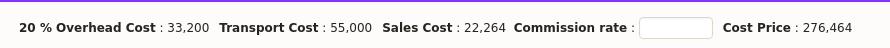 Cost price breakdown behind the profit margin calculation of a sales line