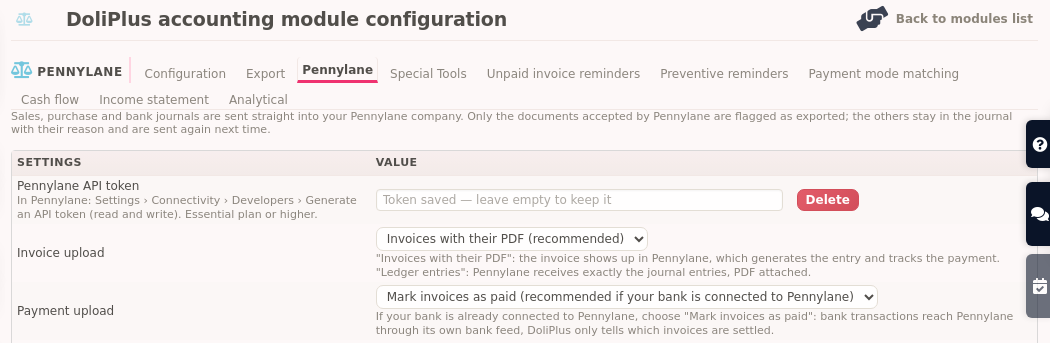 Export accounting entries to Pennylane: the direct upload settings in DoliPlus