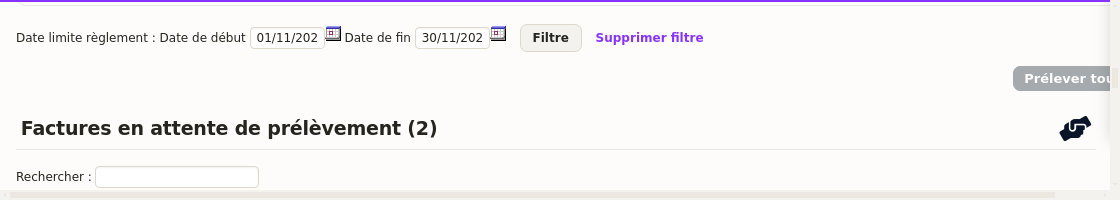 pr&eacute;l&egrave;vement LCR : bornage de la liste par p&eacute;riode d&rsquo;&eacute;ch&eacute;ance dans DoliPlus