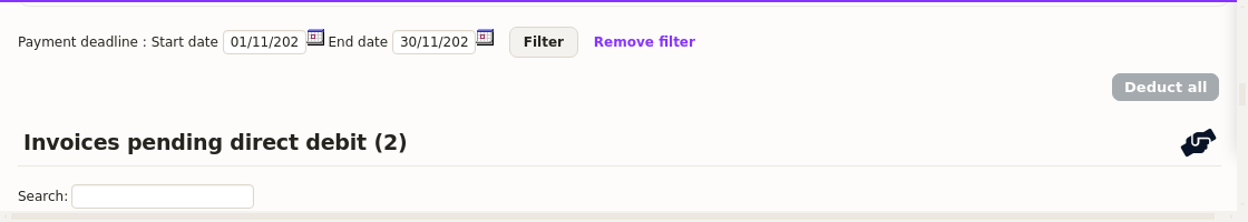 LCR direct debit: filtering the list by due-date range in DoliPlus