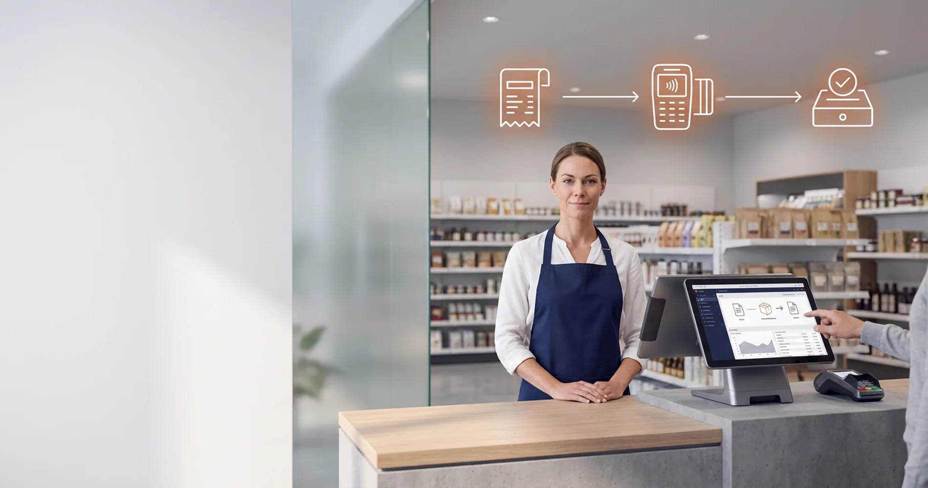 Caisse enregistreuse — Encaissement au comptoir : tickets, paiements, clôture de caisse, sans devis ni commande