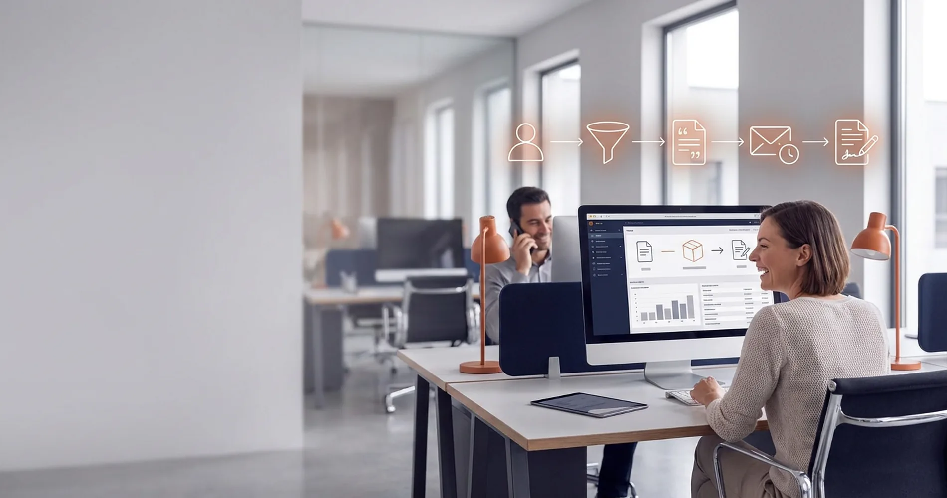 CRM — Prospection et relances : leads, pipeline par étapes, transformation en devis