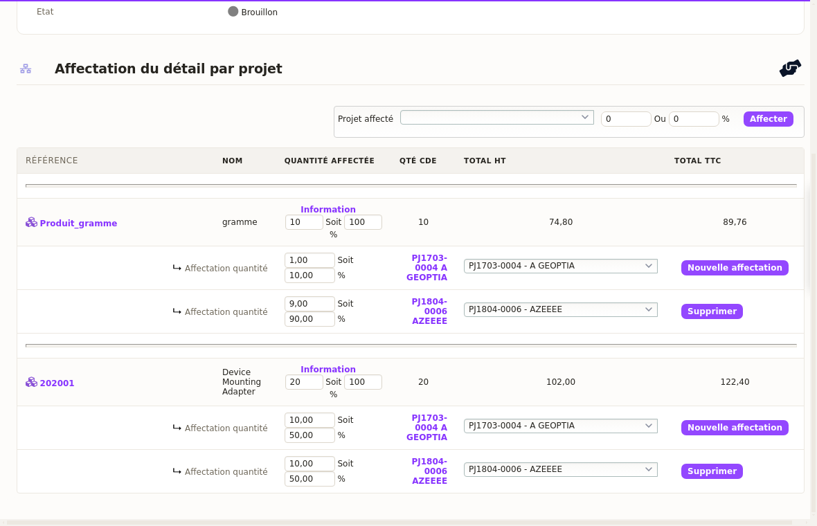 planning de proyecto: distribuci&oacute;n de una factura entre varios proyectos en DoliPlus