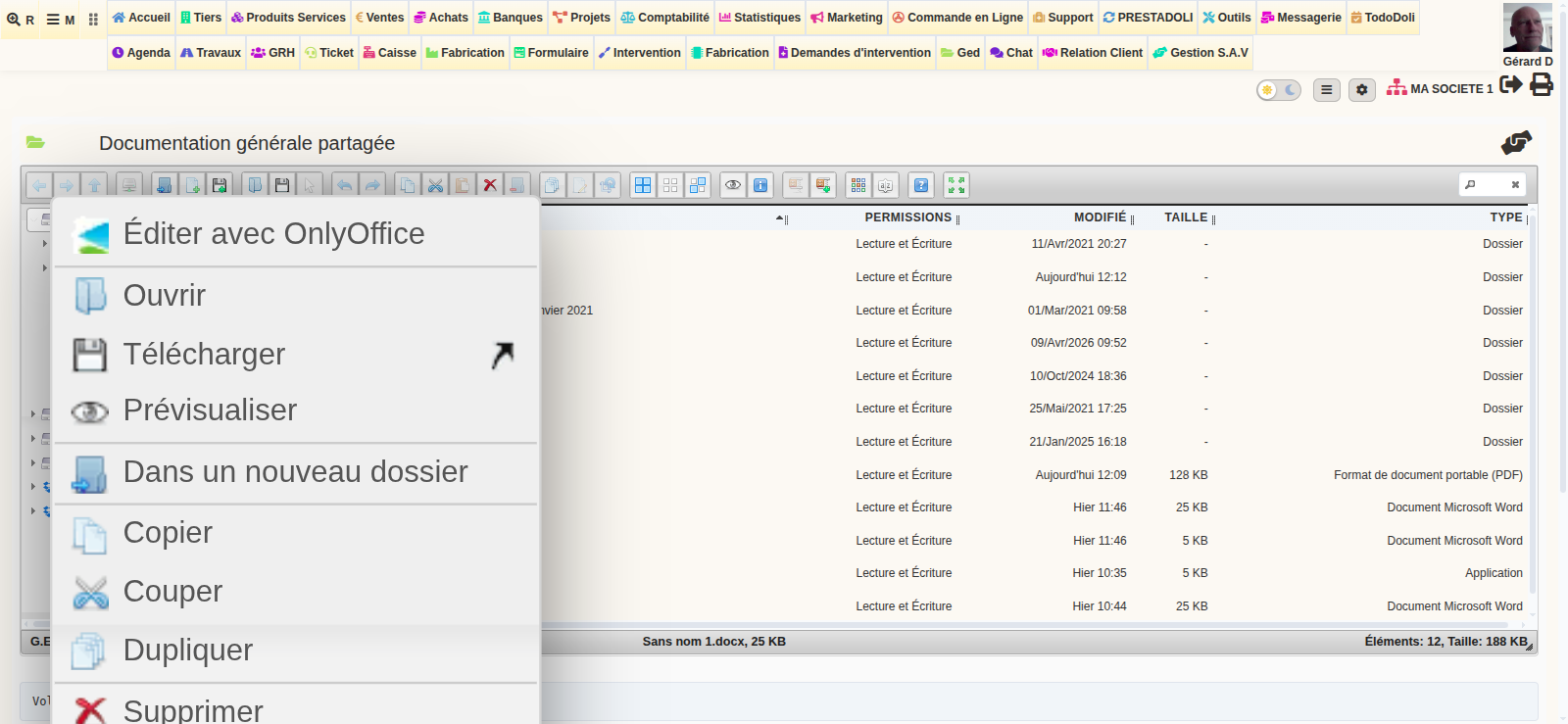 &eacute;diter ses documents dans DoliPlus : menu OnlyOffice de la GED